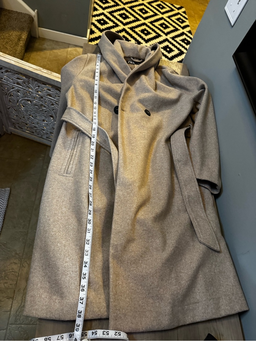 Zara Cream Belted Trench Coat with Hood - Picture 4 of 5